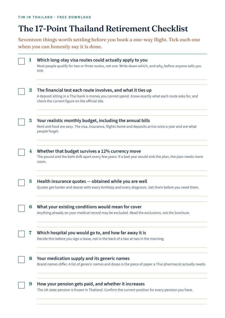 Page one of the 17-Point Thailand Retirement Checklist