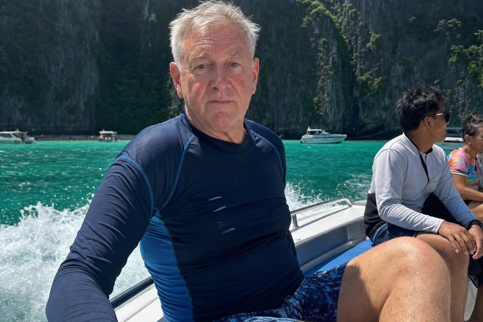 Tim on a speedboat at Maya Bay